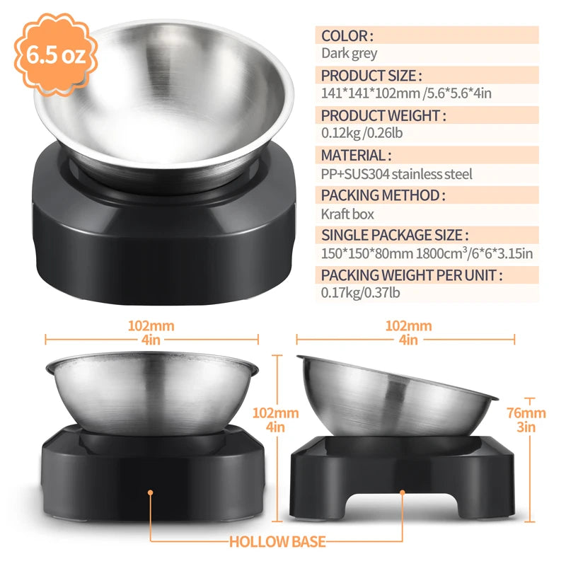 Elevated Cat Bowls 15 Tilted Cat Food and Water Bowls with Stainless Steel Pet Feeding Bowls for Cats and Small Dogs