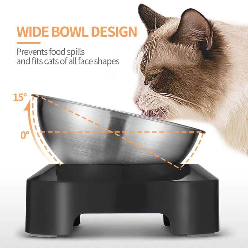 Elevated Cat Bowls 15 Tilted Cat Food and Water Bowls with Stainless Steel Pet Feeding Bowls for Cats and Small Dogs