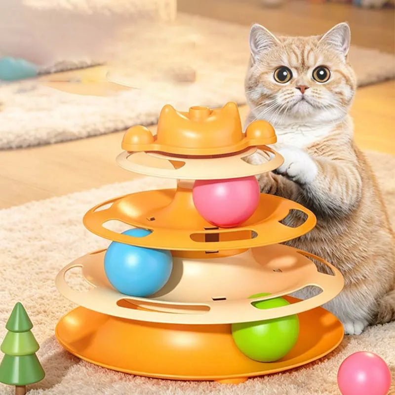 Interactive Cat Turntable Toy – Feather Wand & Rolling Ball for Indoor Cats