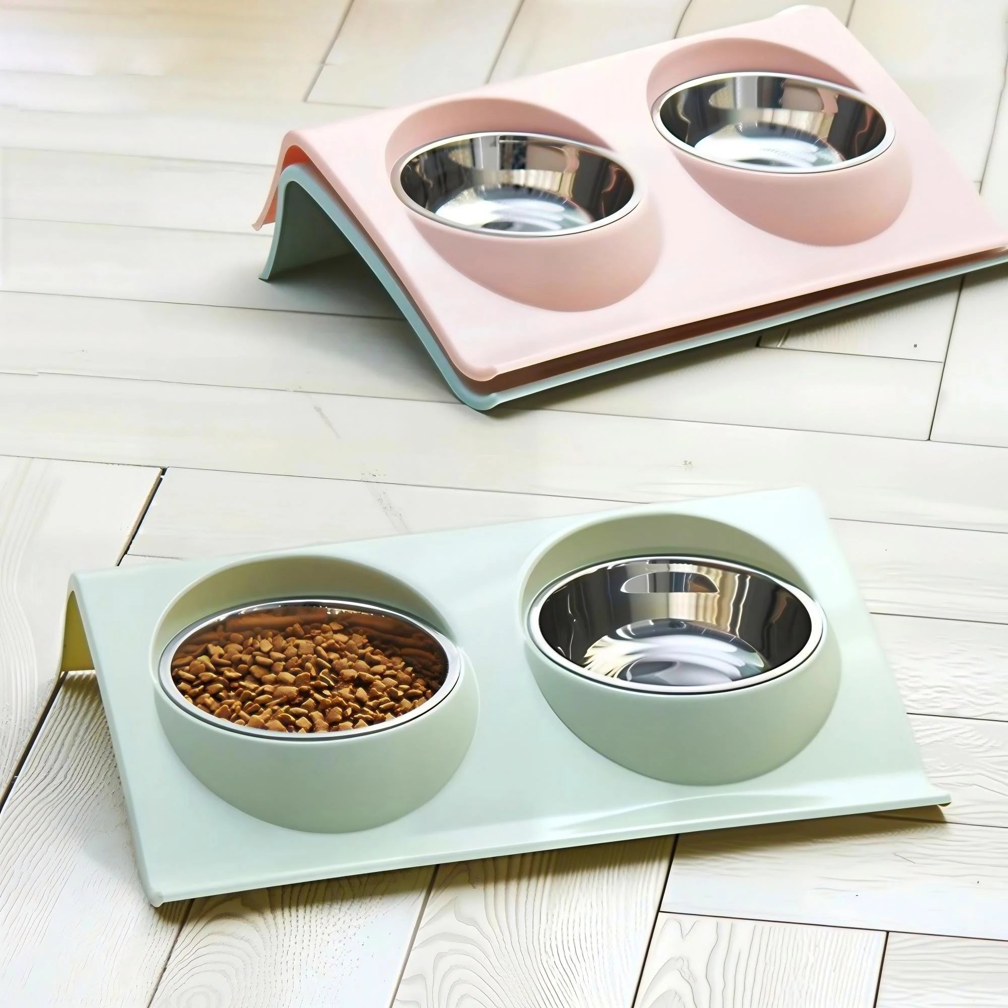 Double Bowl Pet Feeding Station – Stainless Steel Food & Water Bowls for Dogs & Cats