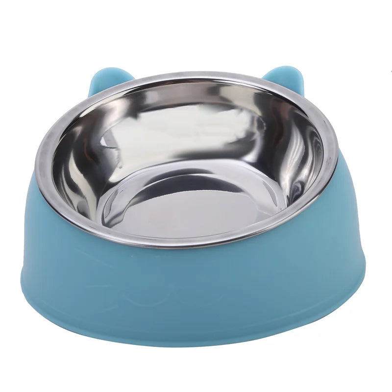 Stainless Steel Cat & Dog Feeding Bowl – Inclined Design for Healthy Eating