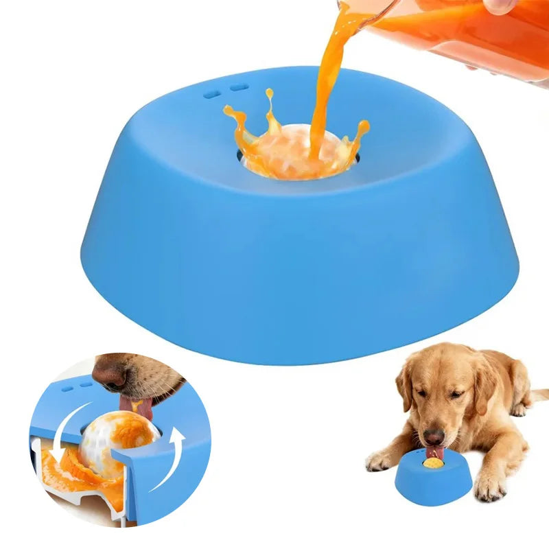 Slow Feeding Dog Bowls for Liquid Treats, 【Built-in Entertainment Ball】 Dog Licking Bowl with Bone Broth, 3/4 Cup Puppy Lick Toy