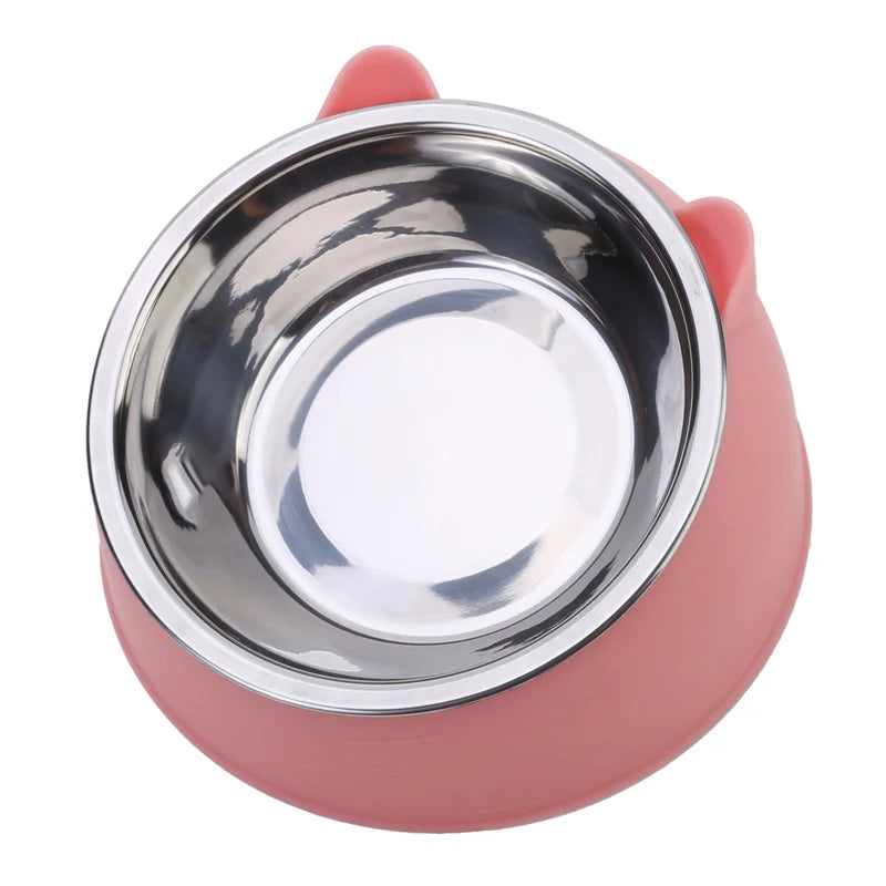 Stainless Steel Cat & Dog Feeding Bowl – Inclined Design for Healthy Eating