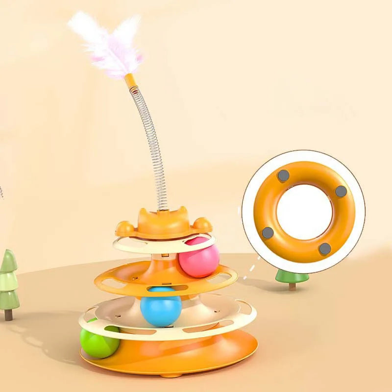 Interactive Cat Turntable Toy – Feather Wand & Rolling Ball for Indoor Cats