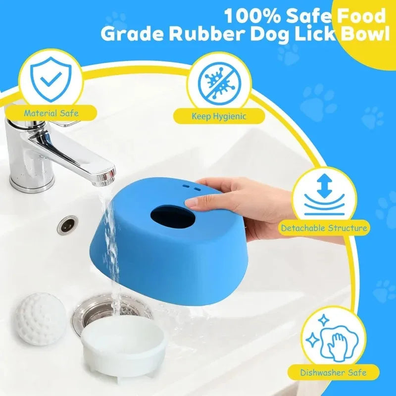 Slow Feeding Dog Bowls for Liquid Treats, 【Built-in Entertainment Ball】 Dog Licking Bowl with Bone Broth, 3/4 Cup Puppy Lick Toy