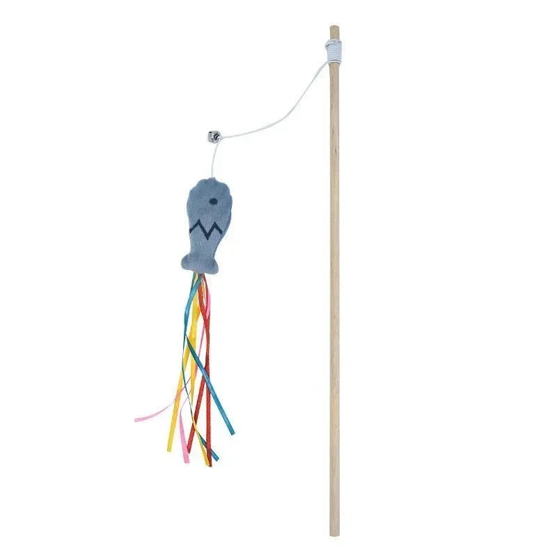 Natural Wooden Cat Teaser Wand – Interactive Elastic String Toy for Indoor Cats