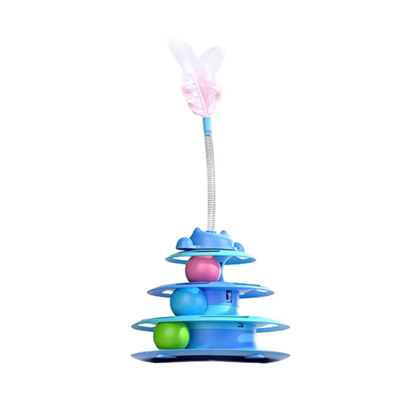 Interactive Cat Turntable Toy – Feather Wand & Rolling Ball for Indoor Cats