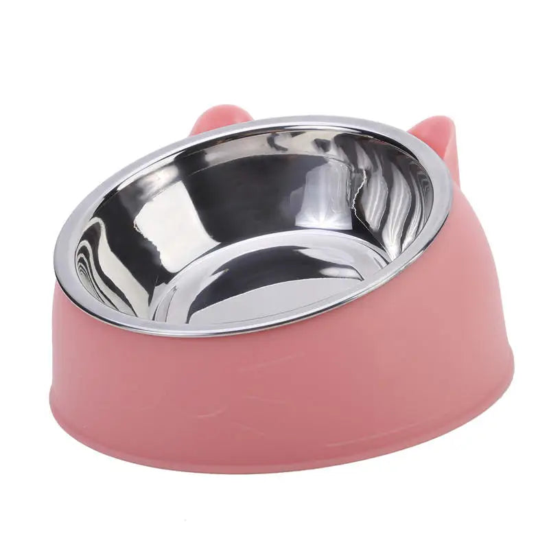 Stainless Steel Cat & Dog Feeding Bowl – Inclined Design for Healthy Eating