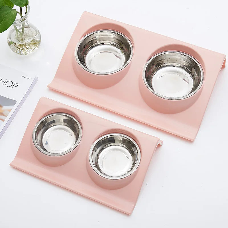 Double Bowl Pet Feeding Station – Stainless Steel Food & Water Bowls for Dogs & Cats