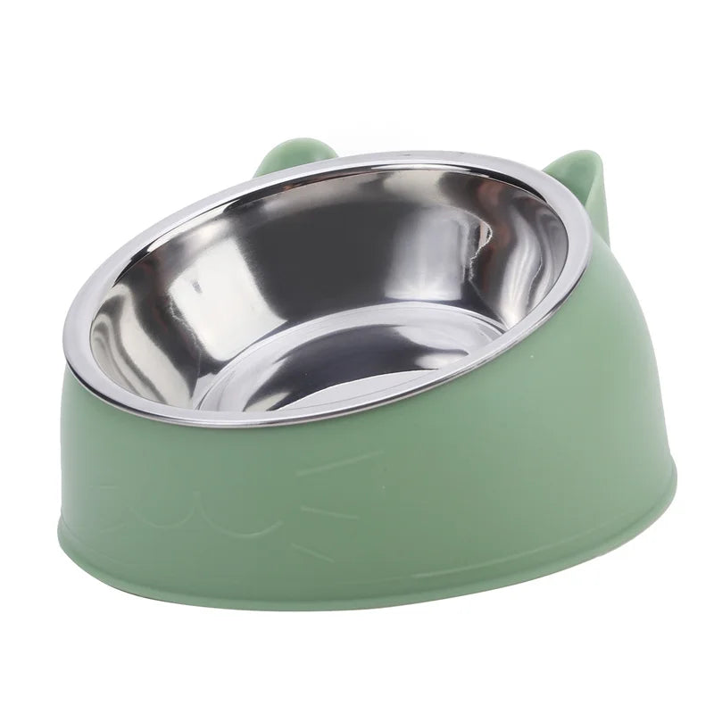 Stainless Steel Cat & Dog Feeding Bowl – Inclined Design for Healthy Eating