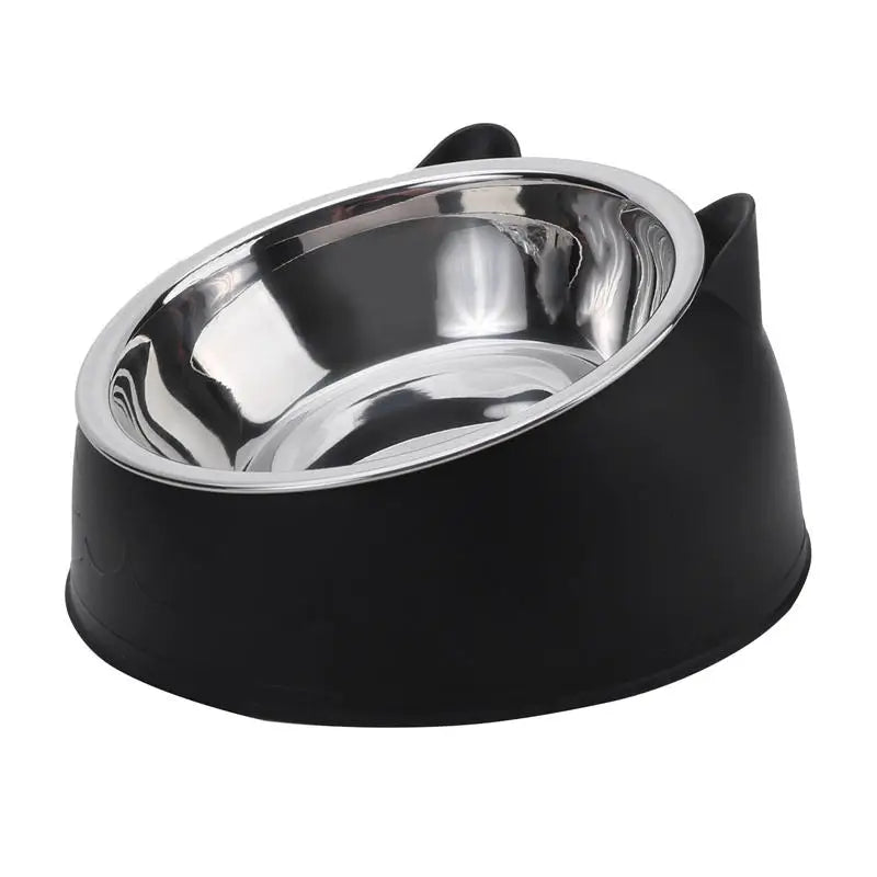 Stainless Steel Cat & Dog Feeding Bowl – Inclined Design for Healthy Eating