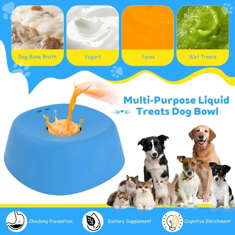 Slow Feeding Dog Bowls for Liquid Treats, 【Built-in Entertainment Ball】 Dog Licking Bowl with Bone Broth, 3/4 Cup Puppy Lick Toy