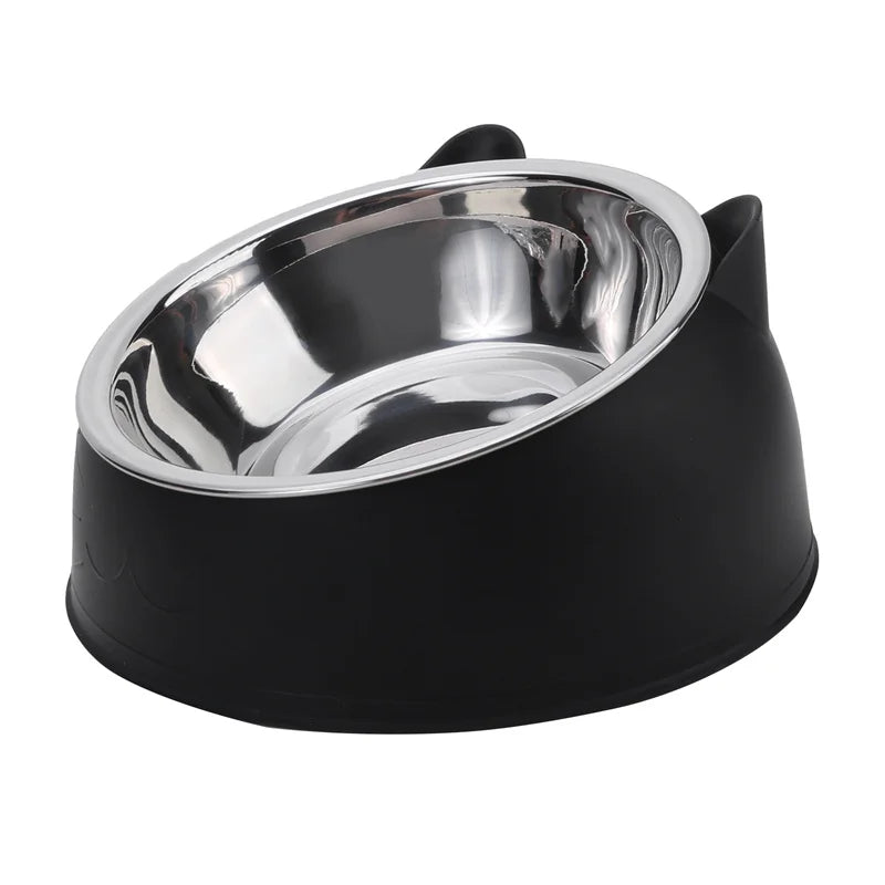 Stainless Steel Cat & Dog Feeding Bowl – Inclined Design for Healthy Eating