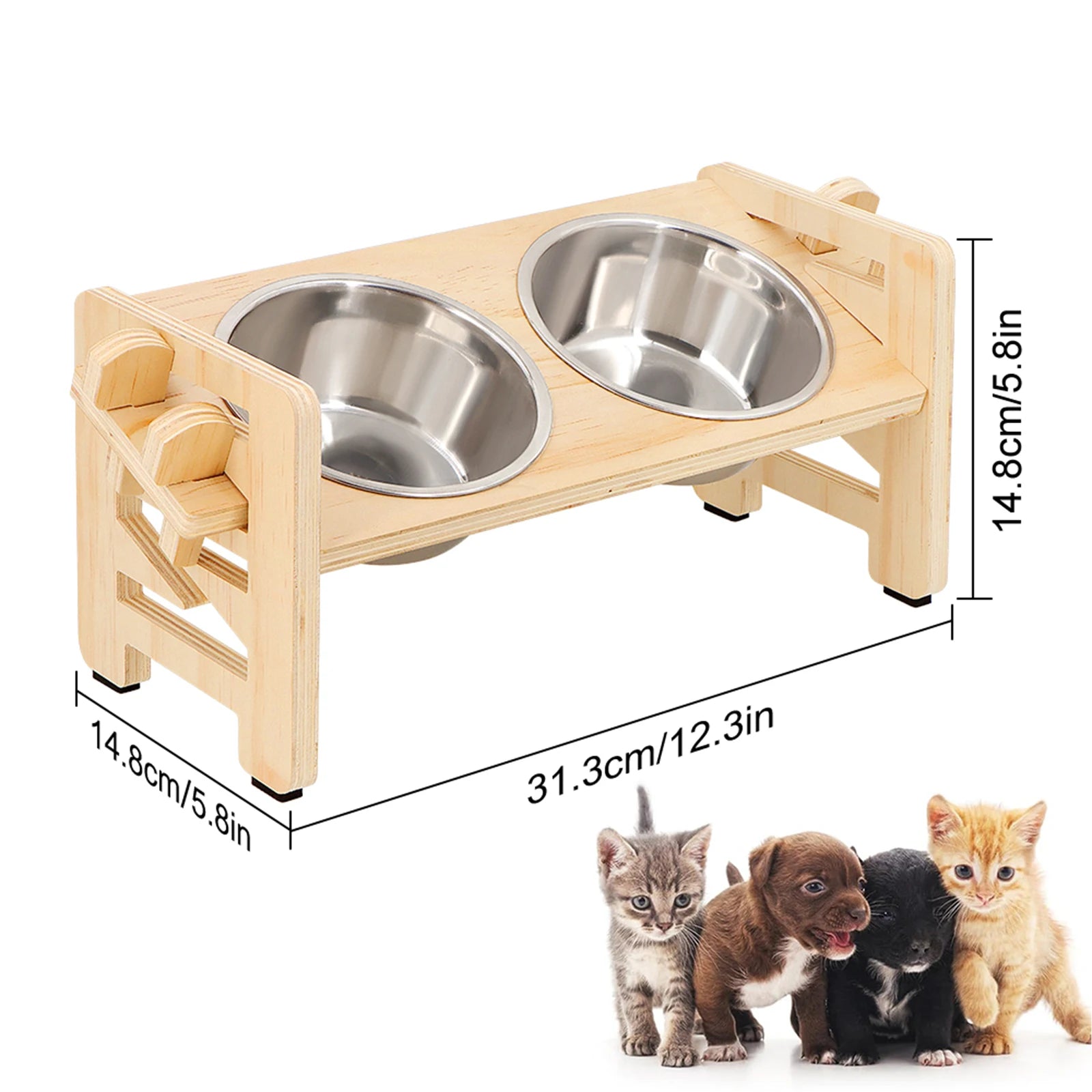 Elevated Puppy Bowls Food Mat Raised Dishes Food and Water Feeder 15° Tilted Stand 2 Stainless Steel Bowls for Small Dogs Cats