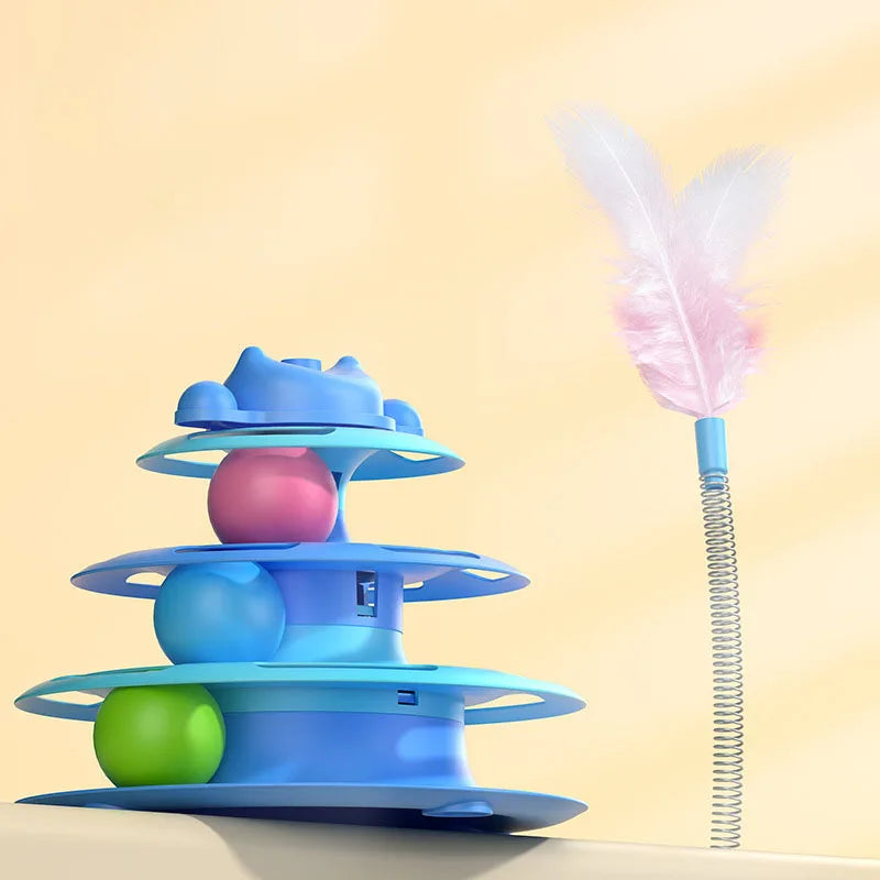 Interactive Cat Turntable Toy – Feather Wand & Rolling Ball for Indoor Cats