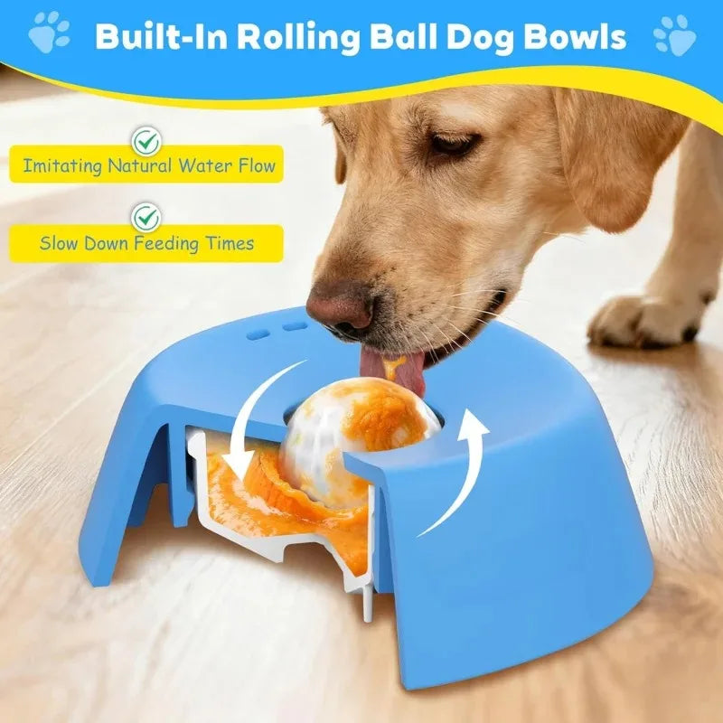 Slow Feeding Dog Bowls for Liquid Treats, 【Built-in Entertainment Ball】 Dog Licking Bowl with Bone Broth, 3/4 Cup Puppy Lick Toy
