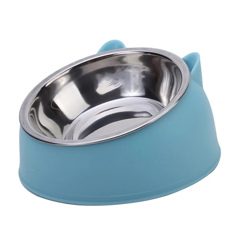 Stainless Steel Cat & Dog Feeding Bowl – Inclined Design for Healthy Eating