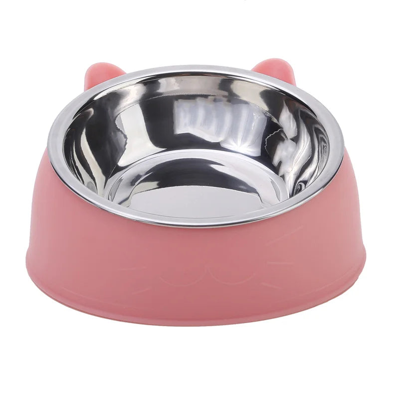 Stainless Steel Cat & Dog Feeding Bowl – Inclined Design for Healthy Eating