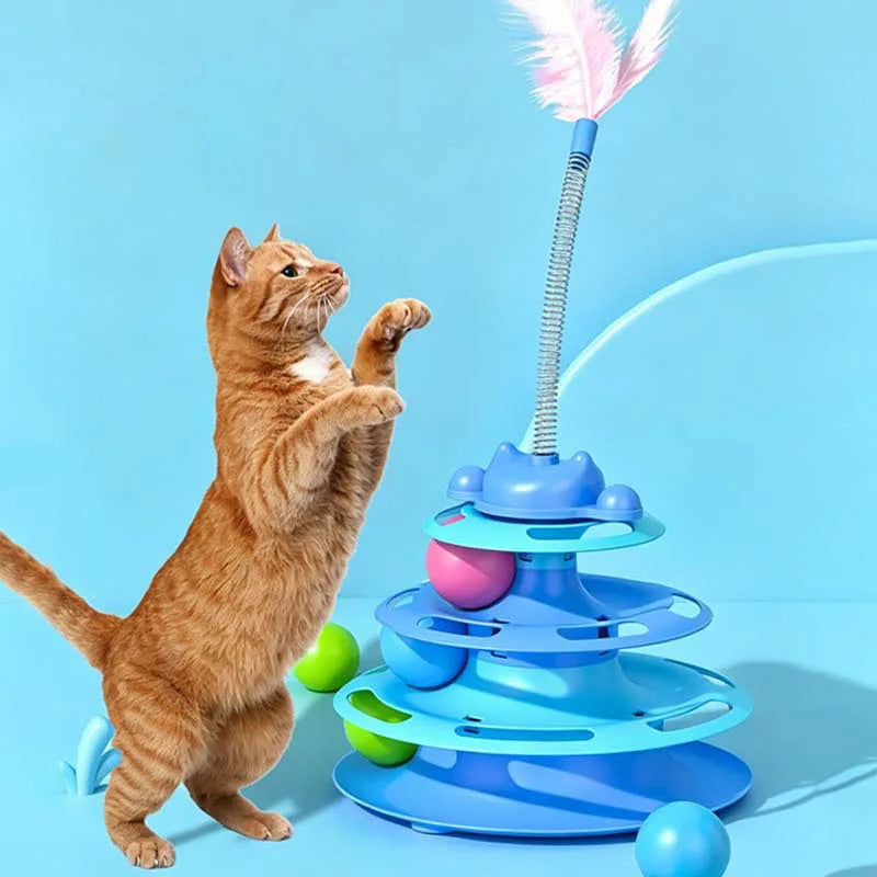 Interactive Cat Turntable Toy – Feather Wand & Rolling Ball for Indoor Cats