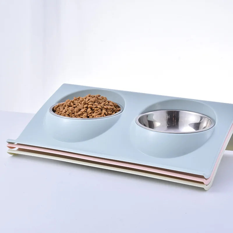Double Bowl Pet Feeding Station – Stainless Steel Food & Water Bowls for Dogs & Cats