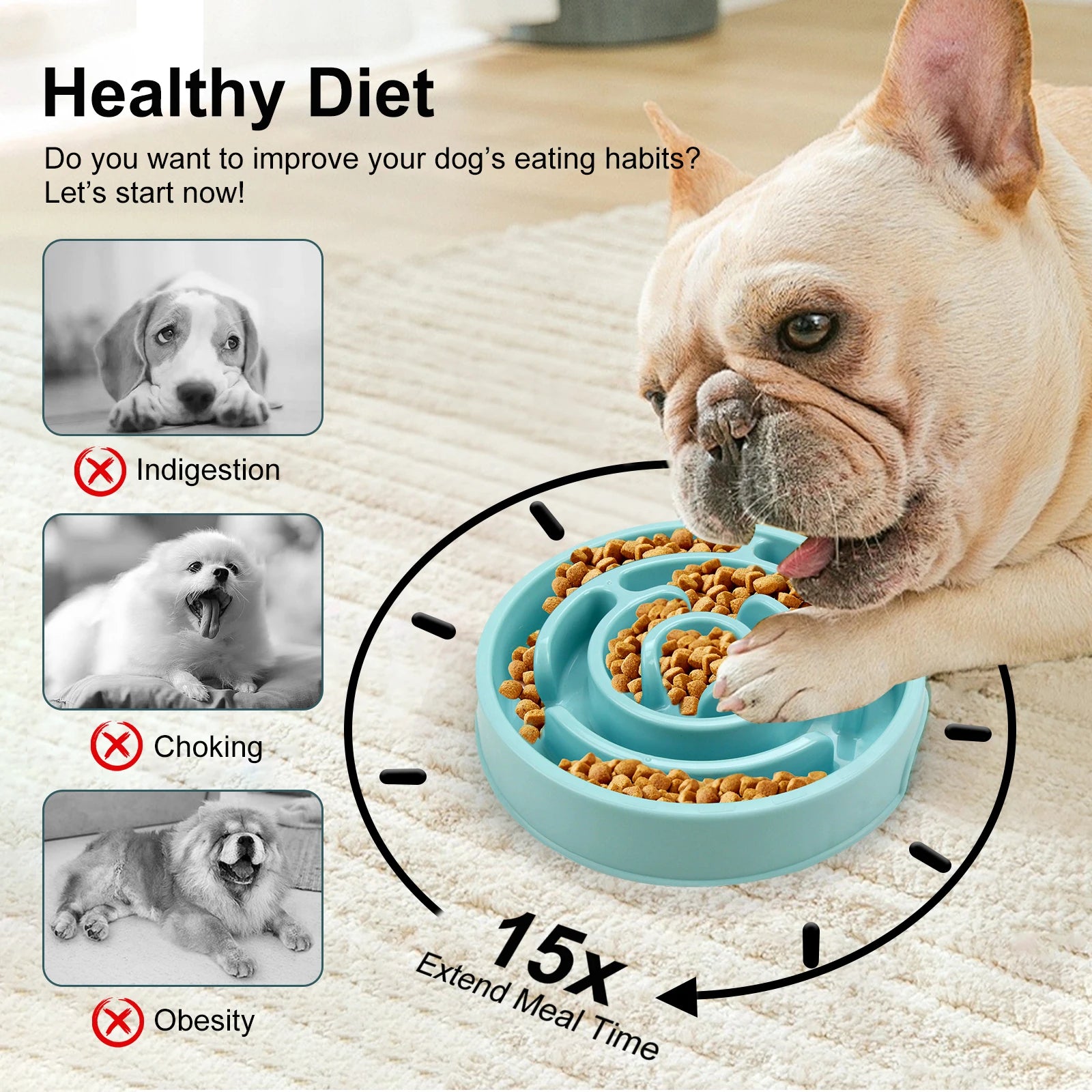 Slow Feeder Dog Bowl – Anti-Gulping Non-Slip Feeding Dish for All Breeds