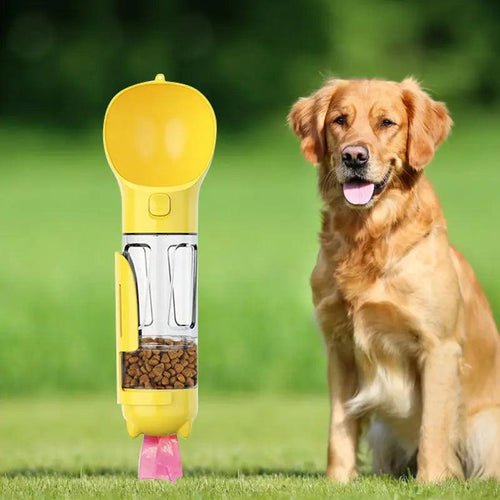4-in-1 Dog Travel Water Bottle with Food Storage & Poop Bag Dispenser – 300ml/500ml